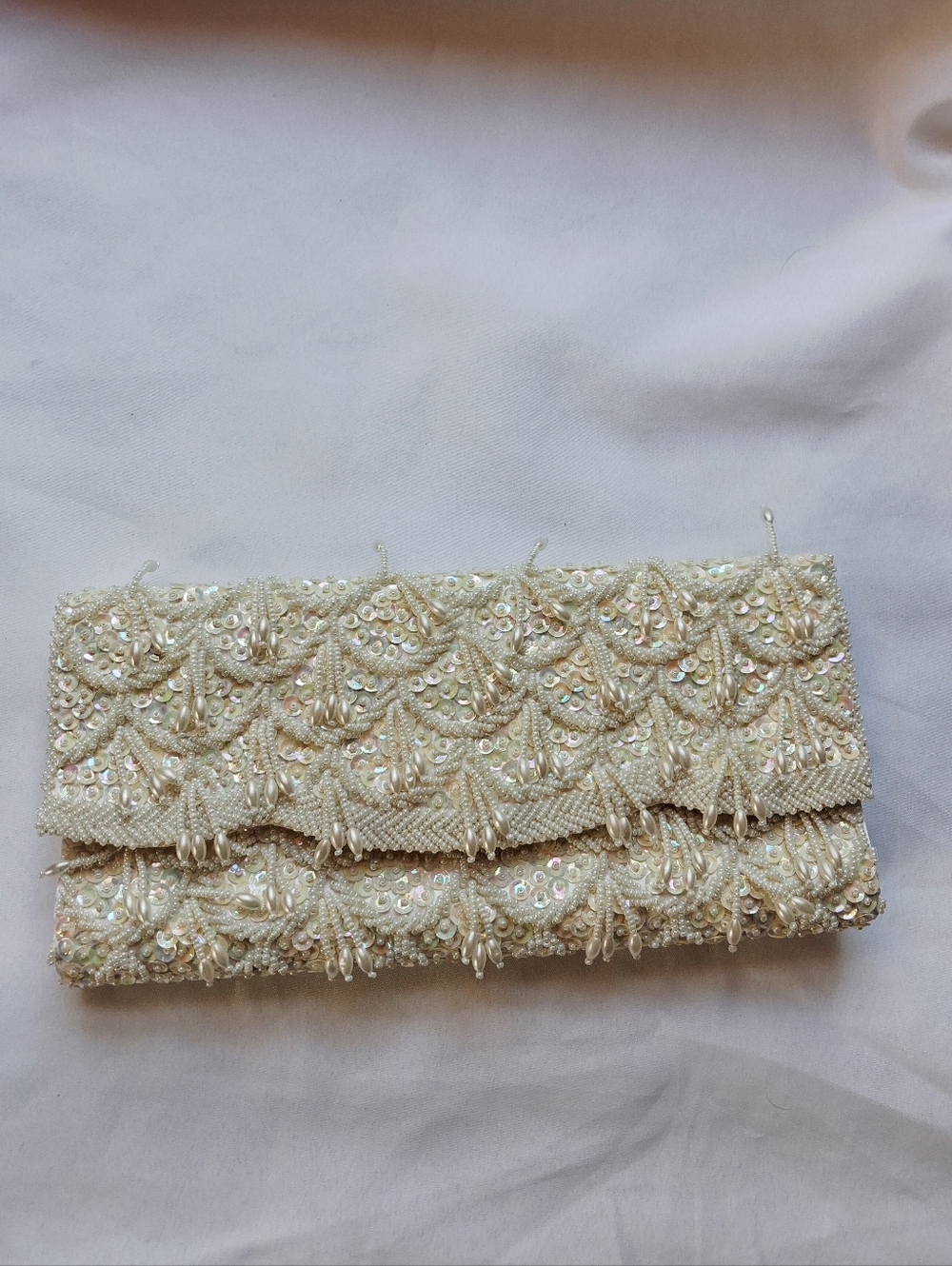 Embellished Ivory Beaded Evening Clutch